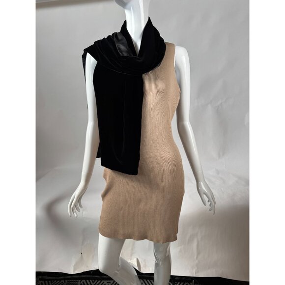 Black Velvet & Satin Evening Wrap Scarf Shawl By Eddie Bauer - Picture 4 of 16